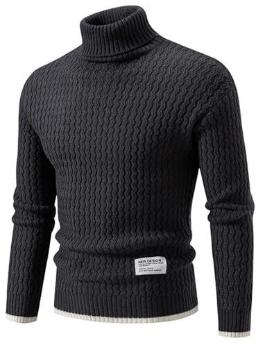 Generisch Chaqueta de invierno para hombre, corte ajustado, cuello de tortuga, jersey informal de punto monocolor, gris, XL