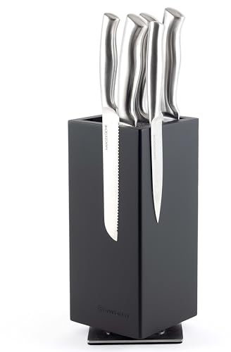 Hanseküche Ceppo portacoltelli senza coltelli, in legno (legno di gomma, con setole rotanti, nero, piccolo)
