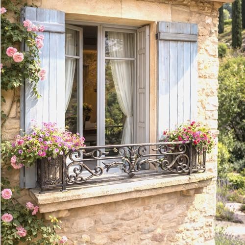 Déco fer Forgé- APPUI DE FENETRE- ADESTOCKFONTE2022- Grille Protection à Sceller 1280 mm x 200 mm-Porte Balcon Fenetres- Garde Corps Carré diam 12 mm- Style Haussmannien Exterieur Utilisation Facile