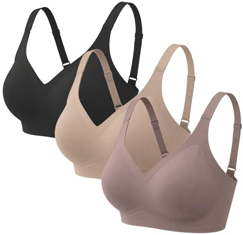 duaicnvow Bygellös BH för kvinnor, Jelly Deep V-hals BH för kvinnor, trådlös, sömlös, bekväm med push-up-stöd V-ringad mjuka behåar, J, M