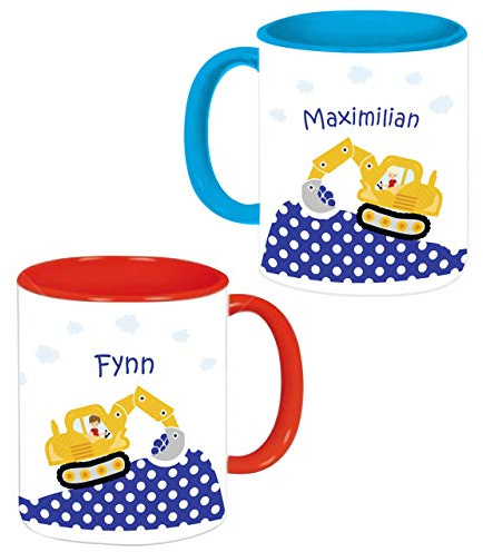 MissRompy Bagger(838) KinderTasse mit Name Tasse Namentasse Becher Kinderbecher