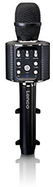 Lenco BMC-090 - Karaoke-Mikrofon - Bluetooth V4.2 - Mit Smartphone-Halterung - 5 Watt RMS - LED-Lichteffekte - Integrierter Akku mit 1200mAh - Android und iOS - Schwarz