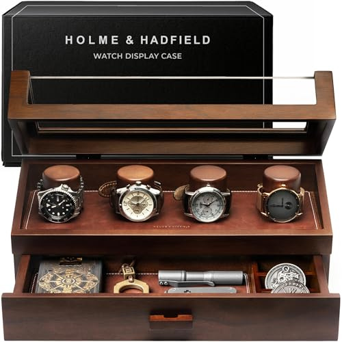 Holme & Hadfield 4 Slot Luxury Watch Display Case with Hinged Cover, Drawer