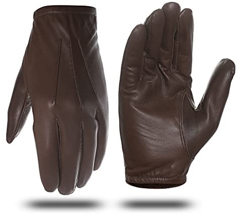 Harssidanzar Herren dünne ungefütterte Lederpolizeihandschuhe GM031EU,Satte,Größe M