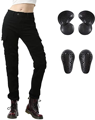 LOMENG Motorcycle Riding Pants Women with CE Level 2 Removable Armor Black