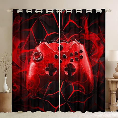 Tende per bambini per camera da letto soggiorno videogioco videogioco gamepad tenda gamer finestre drappeggi gioco controller di gioco rosso finestra trattamento, W46* L54 pollici