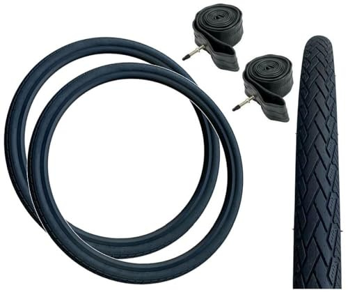 Baldys 700 x 38c Hybrid/Trekking Bike Slick Tyres BLACK & Presta Valve Inner Tubes (Pack of 2)