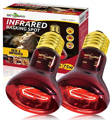 REPTI ZOO 75W Reptile Heat Lamp Bulb 2PCS Infrared Heat Emitter Red Heat Lamp for Reptile Amphibian, Infrared Basking Spot Light Bulb