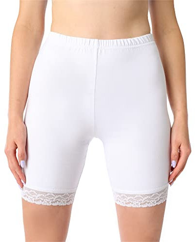 Bellivalini Damen Kurze Leggings aus Bio-Baumwolle mit Spitze für Tunika BLV50-225 (Weiß, S)