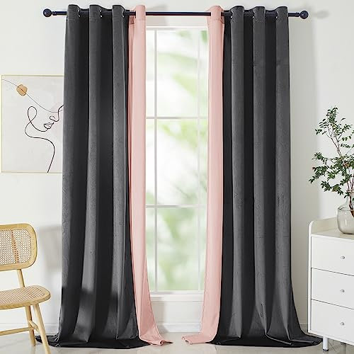 VANASEE Velvet Curtains for Bedroom Grey Pink 5263 inch Soft Blackout Thermal Insulated Curtains Window Treatment for Bedroom