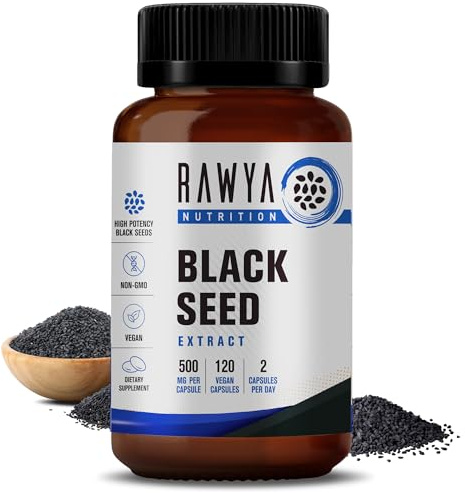 RAWYA Nutrition, Black Seed Powder, 120 Capsules, Nigella Sativa, Black Cumin Seed Powder, 500 mg Each Capsule, Supports Immune System, Joints, Hair Growth & Skin, Halal, Vegan