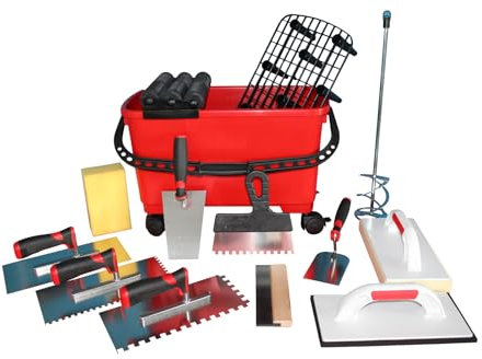 Grosses Fliesen Waschset Fliesenwaschset Fliesenwascheimer Fugbox 22 Liter und Werkzeugset Glättekelle Hydro-Waschbrett uvm. + GRATIS 2 x Wascheimer-Beutel