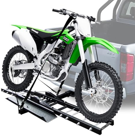 Grandroad Heavy Duty Steel Motorcycle Trailer Hitch Carrier, 450LBS Dirtbike Carrier Hitch Mount with Loading Ramp Anti-Tilt Locking Device