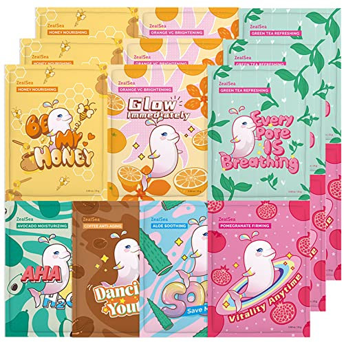 ZealSea Gesichtsmasken, Masken Beauty(21 Stück), Gesichtsmasken Set für Mädchen und Kinder, Feuchtigkeitsspendend/Aufhellend/Beruhigend, für Alle Hauttypen Geeignet