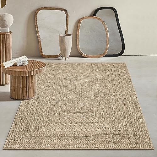 Mia's Teppiche Kinsley robuster In- und Outdoor Teppich im natürlichen Jute-Look, wetterfest, geeignet für Terrasse und Garten