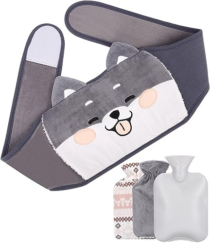 TIDEVAN Wärmflasche, 1L Wärmflasche mit Bezug Wärmflasche aus Gummi Wärmeflasche zur Schmerzlinderung Hot Water Bottle Wärmflaschengürtel 3 in 1 für Hals,Füße, Schulter, Rücken, Beine Schmerzlinderung