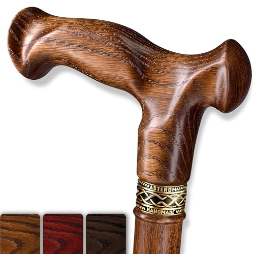 Asterom Walking Cane - Handmade, Ergonomic, Wooden Canes for Men & Women - Unique Wood Walking Sticks for Seniors (Caramel, 37 Inches)