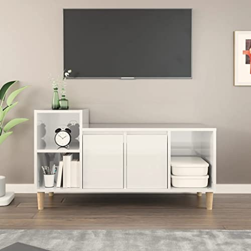 Mobile Tv Alto,Mobile Tv Bassomobile Porta Tv Bianco Lucido 100x35x55 Cm In Legno Multistratoadatto Per L'Uso Sotto Il Televisore, In Soggiorno, In Camera Da Letto