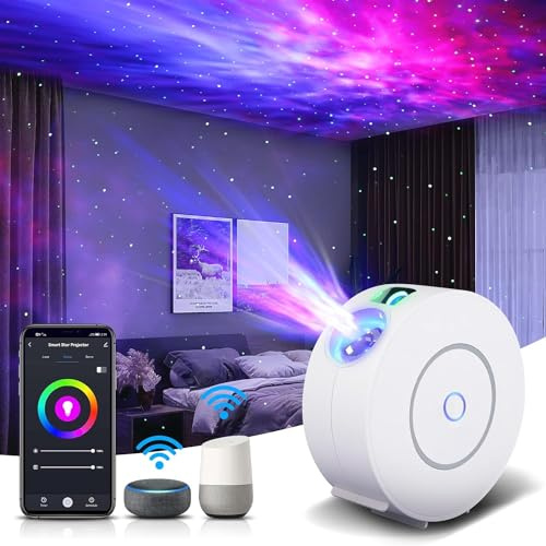 Smart Star & Galaxy-projektor, projektion av LED Nebula Cloud och Sttary Sky, App och röststyrning via Alexa & Google, LED-lampa för barn (Vit)