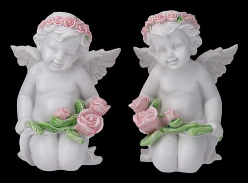 Figuras de ángeles con rosas, juego de 2 unidades, 11,5 cm, decoración de ángeles querubines