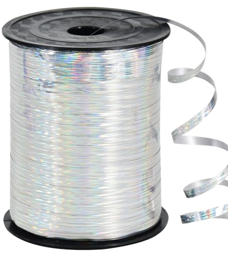 TONIFUL 500 Yards Shiny Silver Curling Ribbon Balloon String Gift Wrapping | Ribbon for Gift Wrapping Balloons Curling String for Bouquets Crafts Birthday Graduation Christmas New Year Decorations