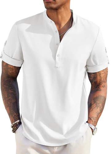 COOFANDY Camicia a Maniche Corte da Uomo Camicia per Il Tempo Libero Camicia Casual abbottonata vestibilità Regolare Camicia da Lavoro Estiva