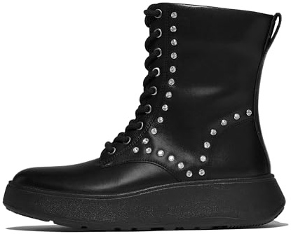 Fitflop Stivaletti da donna in pelle con lacci F-Mode, Nero, 39 EU