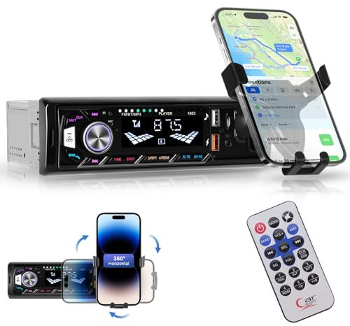 Hodozzy Autoradio 1 Din Bluetooth mit Handyhalterung, Autoradio mit Bluetooth Freisprecheinrichtung, MP3-Tuner mit 2 USB/Schnellaufladung/FM/TF/AUX,4 * 45W