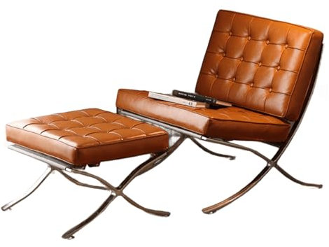 Relaxsessel Wohnzimmer Bequem Retro-Sofastuhl Aus Künstliches Ölwachsleder Galvanisierter Eisenrahmen Ergonomie Loungesessel mit Fußstütze für Wohnzimmer, Balkon, Schlafzimmer(Brown)