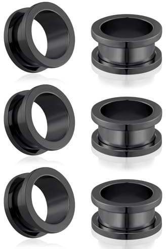 Longbeauty Set di 3 Tunnel per orecchio in acciaio inossidabile 316L, dilatatori per orecchio Flesh, misuratori per orecchio Double Flared, espansione a vite, avvitabili, classici, espansori per