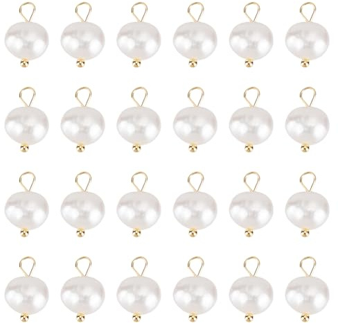 HOBBIESAY 24Pcs Natural Pearls Dangles Charms Freshwater Pearl Beads Pendants White Pearl Charms with Gold Loop for DIY Bracelets Earring Necklace Jewelry Making,Hole:2.4-2.7mm