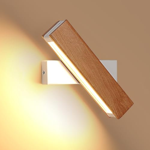 DELIPOP Applique da Parete Interno, 360° Girevole Lampada da Parete in Legno, 3000K Bianco Caldo Lampada da Muro LED per Camera da Letto Soggiorno Corridoio