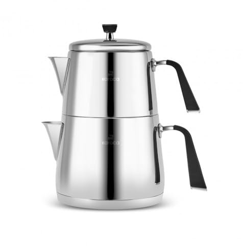 Karaca Fiona Set de Théière Turque en Acier Inoxydable, Bouilloire 2L, Théière 1L, Poignées Résistantes à la Chaleur, Finition Poli, Turkish Teapot & Caydanlik, Compatible Induction, Noir