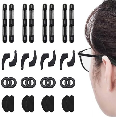 COYUN 16 paires Antidérapant Retenue de Lunettes, Retenue de Lunettes, Attache Lunette Sport, Lunettes Crochet d'Oreille Antidérapant, Protecteurs Antidérapants Lunettes, Support de Lunettes, noir