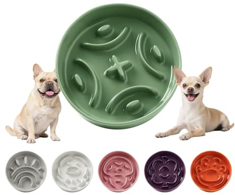 Comedero Perro Antivoracidad Ceramica - Plato Comida con Laberinto para Alimentación Lenta - Cuenco para Perros Pequeños - 80 g - 16 cm - Verde