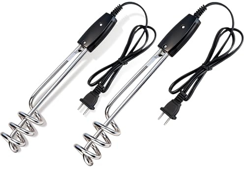 2-pack 1000W 110V Immersion Water Heater | 10in Portable Electric Heater Element | Submersible Bucket Bathtub Water Heater for Camping Pool Travel Home Use