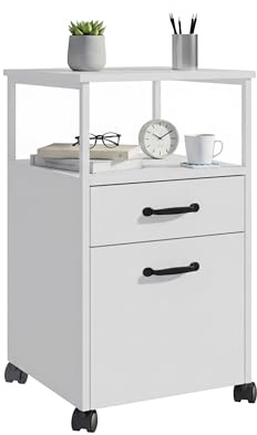 Relaxdays Contenedor móvil, 2 cajones, Archivo Colgante, diseño Moderno, 66,5 x 42 x 44 cm, archivador Estrecho, Blanco