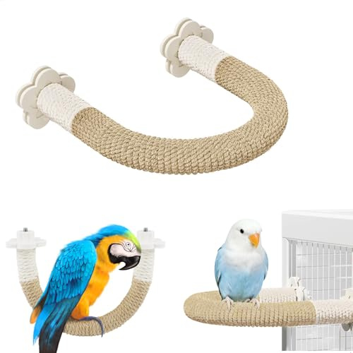 Juguetes Agapornis, Juguetes Periquitos, Accesorios para Jaula de Pájaros, Perchas para Loros con Cordón de Cáñamo para Pequeños y Medianos Loros de Aves, Periquitos, Pinzones, Marrón Claro