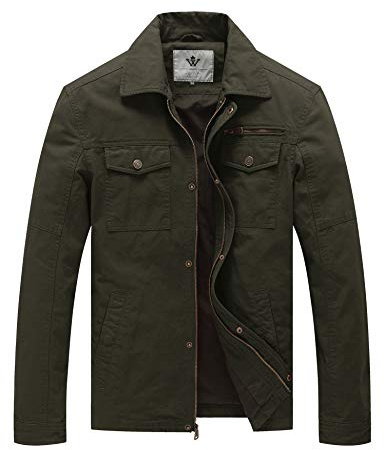 WenVen Men's Outdoor Lightweight Jacket Casual Summer Jacket with Multi Pockets Military Jacket Army Green XL