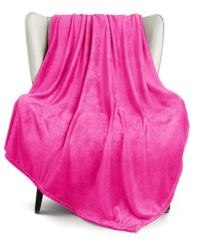 Exclusivo Mezcla Soft Large Fleece Throw Blanket for Sofa, Hot Pink | 127x178 CM, Double-Sided Brushed Flannel Blanket, Lightweight Plush Cozy Sofa Throw for Living Room, Machine Washable