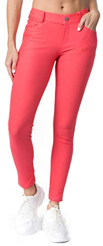 ICONOFLASH Jeggings extensibles avec 5 poches pour femme - Leggings skinny à enfiler (grandes tailles disponibles), corail, Taille M