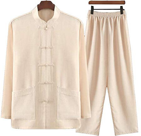 Tai Chi Kleidung Damen，Herren Mann Tai Chi Kleidung Anzug Qi Gong Kampfkunst Wing Chun Shaolin Kung Fu Hemd Trainingskleidung Bekleidung Kleidung Uniform,Beige-38（165cm）