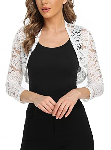 MISS MOLY Mujer Bolero Encaje Chaqueta Festiva Corto Cardigan Manga 3/4 Cardigan para Boda Vestido