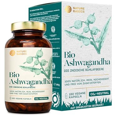 Bio Ashwagandha Kapseln hochdosiert - 180 Kapseln - 1800 mg hochwertiges & reines Ashwagandha Pulver pro Tagesdosis - Indische Schlafbeere - Vegan, Zertifiziert & Nachhaltig im Glas