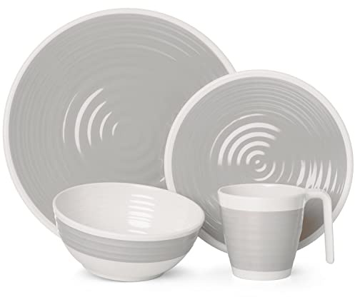 Camping Geschirr Set 1 Person 4-teilig | Melamin | grau I Picknick Geschirrset | Campinggeschirr Design