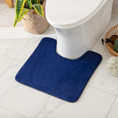 MIULEE Badematte Memoryschaum Badteppich U Förmige Badezimmerteppich Duschvorleger Teppich Badvorleger Duschmatte Deko Fussmatte rutschfeste Matte für Badezimmer Toilett WC 45x45 cm Blau