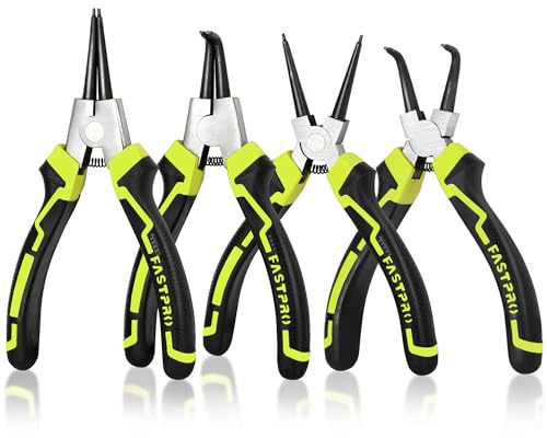 FASTPRO 4-Piece 7-inch Snap Ring Pliers Set, Internal/External Circlip Pliers Kit with Straight/Bent Jaw, Heavy Duty for Ring Remover Retaining