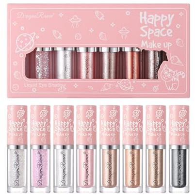 Ombretto Liquido Occhi 8 Pezzi, Ombretti Glitter Occhi Scintillante con Brillantini Scintillanti, Alta Pigmentazione Asciugatura Rapida, Liquido a Lunga Durata Metalli Ombretti Occhi