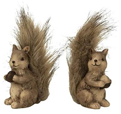 Geschenkestadl 6 Stück Eichhörnchen Figuren mit flauschigem Schwanz Dekofigur Garten Herbst Tierfigur Gartendeko