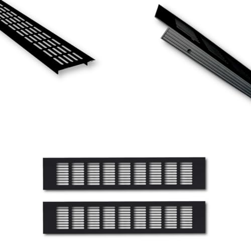 2x Aluminium Lüftungsgitter schwarz 40 x 8 x 1,2 cm für ideale Belüftung, Belüftungsgitter für Küche, Bad, Toilette, Garage und Wohnzimmer, Abluftgitter